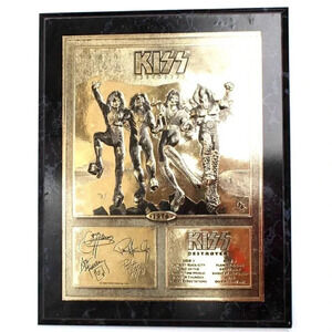 Vtg 1999 RARE Kiss Catalog Memorabilia Destroyer Golled Embosses Gold Plaque